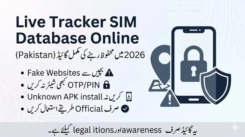 Live Tracker SIM Database Online Pakistan 2026 security awareness feature image with mobile lock icon